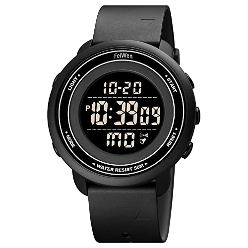 FeiWen Multifunktional Unisex LED Digital Uhren Elektronik Doppelte Zeit Alarm Outdoor Militäruhr Wasserdicht Sportuhr Plastik mit Kautschuk Armbanduhren Multifunktional (Schwarz) von FeiWen