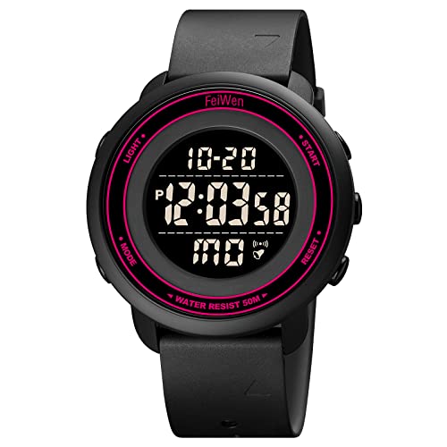 FeiWen Multifunktional Unisex LED Digital Uhren Elektronik Doppelte Zeit Alarm Outdoor Militäruhr Wasserdicht Sportuhr Plastik mit Kautschuk Armbanduhren Multifunktional (Schwarz rot) von FeiWen
