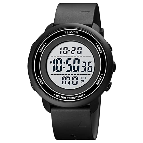 FeiWen Multifunktional Unisex LED Digital Uhren Elektronik Doppelte Zeit Alarm Outdoor Militäruhr Wasserdicht Sportuhr Plastik mit Kautschuk Armbanduhren Multifunktional (Weiß Schwarz) von FeiWen