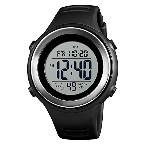 FeiWen Outdoor Sport Herren Uhren 50M Wasserdicht Digitaluhr LED Elektronik Doppelte Zeit Alarm Stoppuhr Kalender Militär Taktik Plastik mit Kautschuk Armbanduhr (Schwarz) von FeiWen