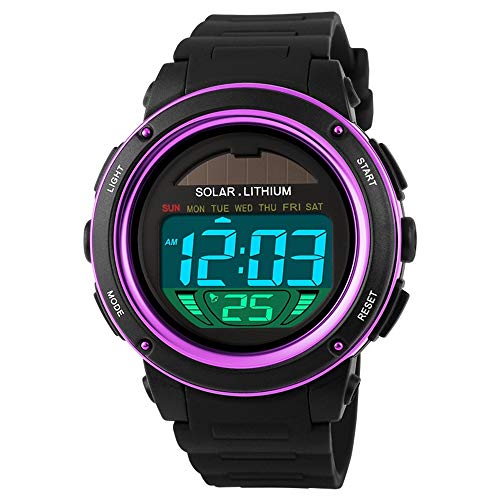FeiWen Sport Digitaluhr 50M Wasserdicht Solar Uhren Violett Plastik Armbanduhren mit Kautschuk Band Outdoor Multifunktional LED Licht Stoppuhr Kalender FeiWen Sport Digitaluhr 50M Wasserdicht Solar Uhren Violett Plastik Armbanduhren mit Kautschuk Band Outdoor Multifunktional LED Licht Stoppuhr Kalender von FeiWen