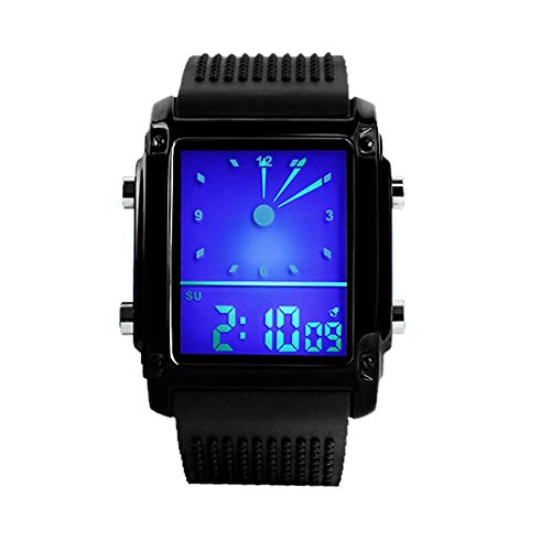 FeiWen Unisex Digitales Sport Uhren 50M Wasserdicht Analog Quarz Mehrfarbig LED Licht Schwarz Edelstahl Schale mit Kautschuk Band Armbanduhr von FeiWen
