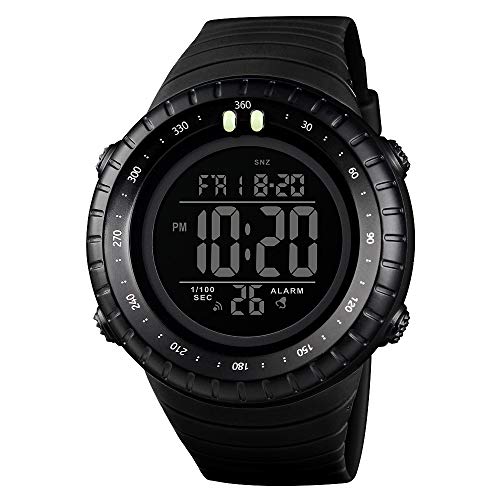FeiWen Unisex Multifunktional Groß Wählen Uhren mit Kautschuk Band 50M Wasserdicht LED Doppelte Zeit Outdoor Sport Digital Militär Armbanduhren Alarm Countdown (Schwarz) von FeiWen