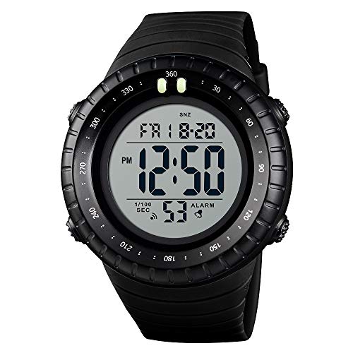 FeiWen Unisex Multifunktional Groß Wählen Uhren mit Kautschuk Band 50M Wasserdicht LED Doppelte Zeit Outdoor Sport Digital Militär Armbanduhren Alarm Countdown (Schwarz 2) von FeiWen