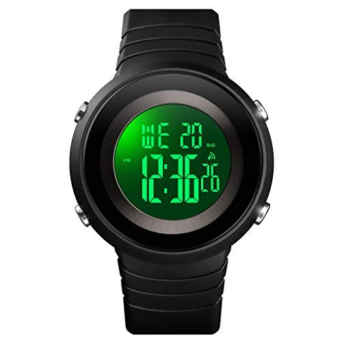 FeiWen Unisex Outdoor Sportuhr 50M Wasserdicht LED Elektronik Digital Alarm Stoppuhr Datum Licht Uhren Damenuhr Herrenuhr Militär Armbanduhr Plastik Lünetten mit Kautschuk Band (Reines Schwarz) von FeiWen