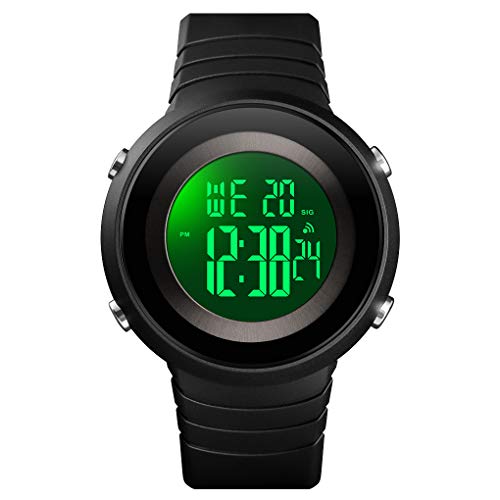FeiWen Unisex Outdoor Sportuhr 50M Wasserdicht LED Elektronik Digital Alarm Stoppuhr Datum Licht Uhren Damenuhr Herrenuhr Militär Armbanduhr Plastik Lünetten mit Kautschuk Band (Schwarz) von FeiWen