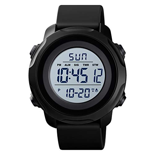 FeiWen Unisex Sportuhr Herren und Damen Elektronik Digital Uhren 50M Wasserdicht LED Doppelte Zeit Outdoor Militär Armbanduhren (Schwarz) von FeiWen