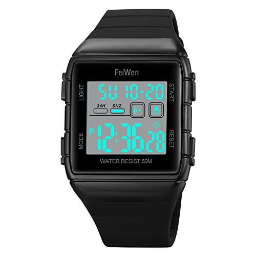 FeiWen Unisex Uhren Digitaluhr Sportuhr Multifunktional Countdown Alarm Outdoor Wasserdicht LED Doppelte Zeit Plastik Armbanduhren mit Kautschuk Band (Schwarz und weiß) von FeiWen