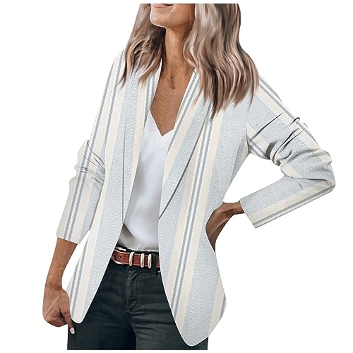 Blazer Damen Congnac Blazer Beige Damen Hosenanzug Damen Sportlich Business Damen Jackett Trench Coat Women Strickjacke Schwarz Reitjacke Winter (Light Blue, XXL) von Feibeauty