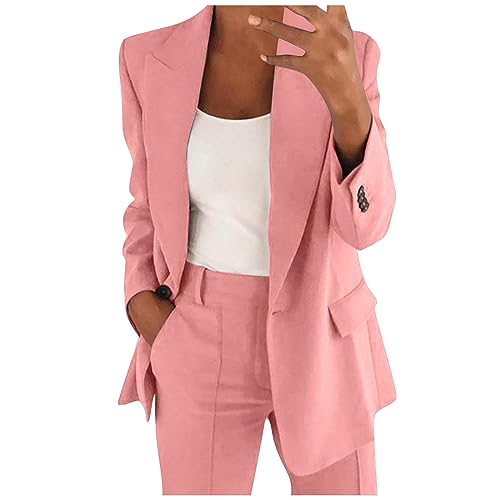 Blazer Damen S Sweatblazer Damen Damen Anzug Hosenanzug Jacke Damen Elegant Strickjacke Tracht Lederjacke Pullover Elegant Anzug Elegant 2 Teiler (Rosa, XL) von Feibeauty