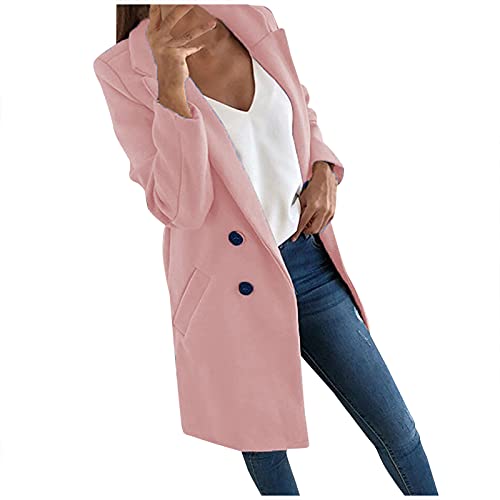 Blazer Dunkelblau Damen Outfit Damen Elegant Long Business Outfit Damen Zweiteiler Damen Elegant Festlich Piec Übergangsjacke Cardigan Schwarz Strickjacke Lang (Pink, M) von Feibeauty