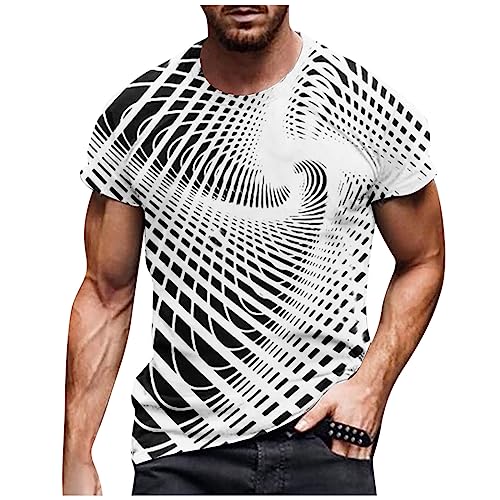 Businesshemden FüR Herren Sommer Hemd Sommerhemden Herren Kurzarm Herren Shirt Sommer MäNner 3D Druck Rundhals Tshirt Kurzarm Lusting LäSsige Streetwear Neon Shirt (Weiß, M) von Feibeauty