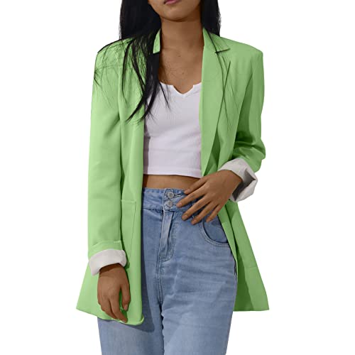 Damen Jacket Blazer Herbst Hosenanzug Damen Elegant Trachtenjacke Damen Tweed Blazer Damen Buissenes Outfit Softshelljacke Wasserdicht Atmungsaktiv Strickjacke Sommer Lang Homewear Set (Green, M) von Feibeauty