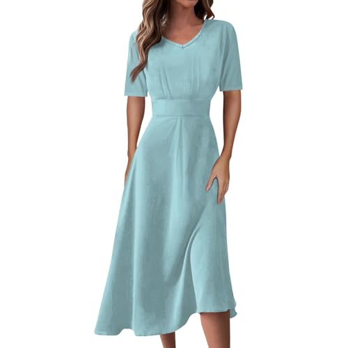 Feibeauty Silvester Kleid Vintage Clothes Sommer Damen Kleider Tüllrock Damen Langes Kleid Leinenkleid Lang Hemdkleid Damen Kleid 60Er Jahre Damen 70Er Jahre Bekleidung Damen (Light Blue, L) von Feibeauty