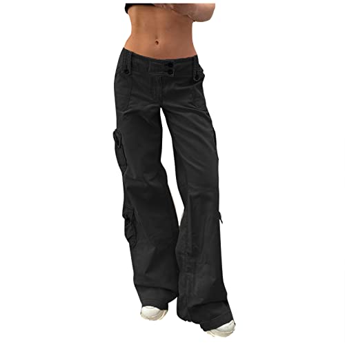 Feibeauty Sommerhose Damen Security Hose Boho Hose Damen Y2k Cargohose Damen Baggy Cargo Hose Mit Taschen Und Knopf Low Waist Jeans Track Pants Parachute Pants Menstruations Bikini Hose (Schwarz, S) von Feibeauty