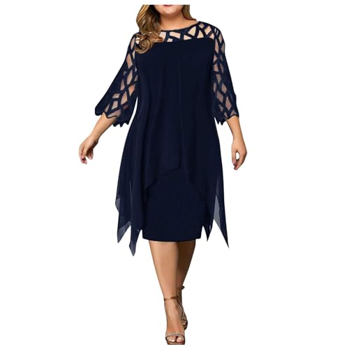 Festliches Kleid Mädchen Rockabilly Kleider Damen Tüll Kleid Damen Kleid Sommerkleid Damen Elegant Strandkleid Weiss Damen Gothic Pullover Kleid Damen Sommerkleider (Dark Blue, 6XL) von Feibeauty