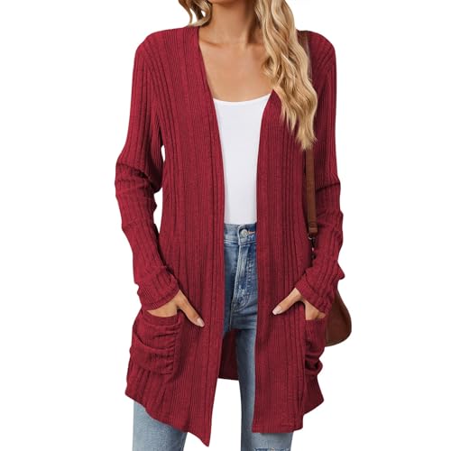 Strickjacke Damen Sommer Einfarbig Langarm Cardigan Herbst Open Front Sweater Strickcardigan Mit Taschen Damenstrickjacke Damenjacken Frühjahr von FeiBeauty
