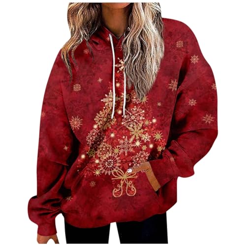 Weihnachtliche Jacke Mit Kapuze Und Reißverschluss Für Frauen Weihnachtskleid Damen Lustig Rot Sport Oberteile Langarm Jumpsuit Winter Longbluse Glitzer Wandershirt Strick von FeiBeauty