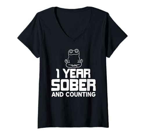Damen EIN Jahr Nüchtern Und Weiter Lustiger Meilenstein T-Shirt mit V-Ausschnitt Damen EIN Jahr Nüchtern Und Weiter Lustiger Meilenstein T-Shirt mit V-Ausschnitt von Feier Der Genesung Und Neue Anfänge