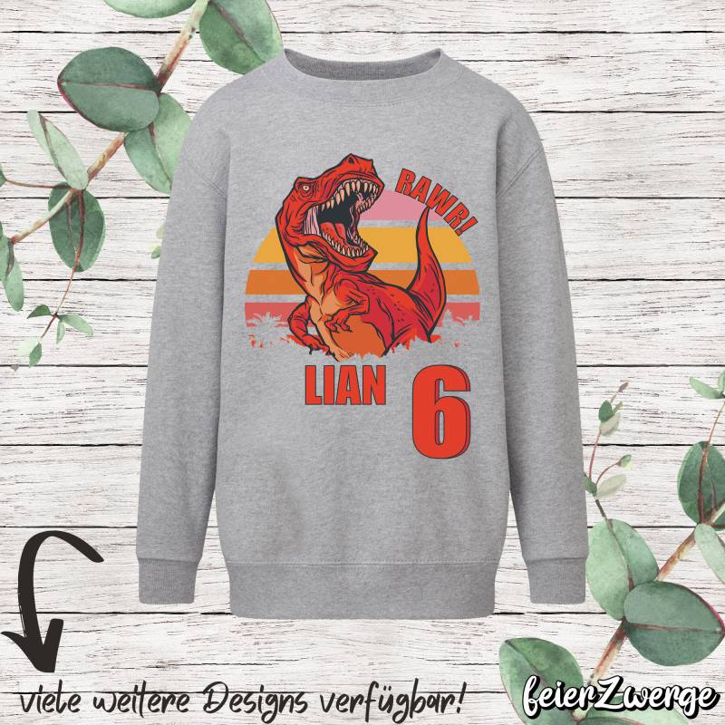 T-Rex Sweatshirt Kinder Geburtstag Langarm Pullover | Zahl Frei Wählbar Geburstag Individuell Mit Namen Baby von FeierZwerge