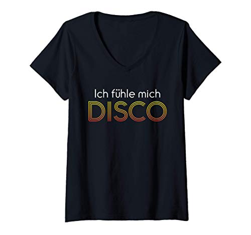 Damen Ich fühle mich disco I DJ Headset Kopfhörer Vinyl Party T-Shirt mit V-Ausschnitt von Feiern Discjockey Geschenk & Geschenkidee