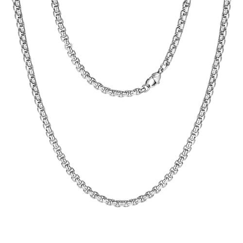 Feifuli Herren-Halskette, Rolokette für Männer und Frauen, einzigartige Mode- und Charm-Schmuck, silberfarbene Kette, Herren-Edelstahlhalskette, 3.81MM, Kein Edelstein Feifuli Herren-Halskette, Rolokette für Männer und Frauen, einzigartige Mode- und Charm-Schmuck, silberfarbene Kette, Herren-Edelstahlhalskette, 3.81MM, Kein Edelstein von Feifuli