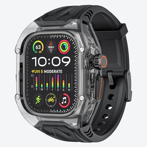 Feigand Kompatibel mit Samsung Galaxy Watch Ultra 47 mm Armbänder mit Hülle, robuste Sportschutzhülle, PC-Abdeckung, TPU-Armbänder für Damen und Herren (Orange + Transparent) Schwarz (Schwarz) von Feigand