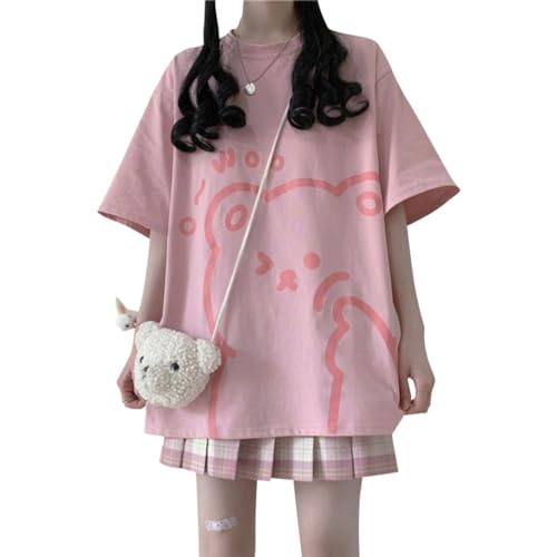 Damen-T-Shirt, Kawaii-Bär, niedliches japanisches Hemd, Anime-Grafik-T-Shirt, koreanisch, adrett, kurz, übergroße Kleidung, Pink, Klein Damen-T-Shirt, Kawaii-Bär, niedliches japanisches Hemd, Anime-Grafik-T-Shirt, koreanisch, adrett, kurz, übergroße Kleidung, Pink, Klein von Feigujin