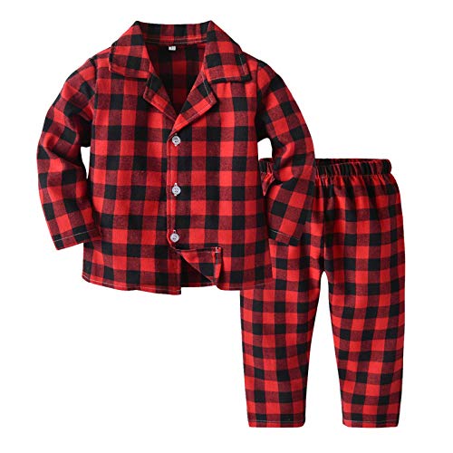 FeiliandaJJ Baby Schlafanzug Mädchen Jungen Weihnachten Kariert Pyjama Set Langarm Baumwolle Zweiteiliger Schlafanzüge Kinder Nachtwäsche 92 98 104 110 116 122 (Rot, 110 (2-3 Jahre)) von FeiliandaJJ(TM)