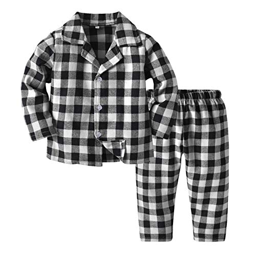 FeiliandaJJ Baby Schlafanzug Mädchen Jungen Weihnachten Kariert Pyjama Set Langarm Baumwolle Zweiteiliger Schlafanzüge Kinder Nachtwäsche 92 98 104 110 116 122 (Weiß, 110 (2-3 Jahre)) von FeiliandaJJ(TM)