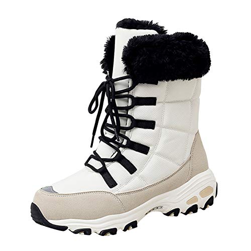 FeiliandaJJ Damen Schneestiefel Wasserdicht Warm Plush Gefüttert Winterschuhe Frauen Outdoor Rutschfest Dicker Boden Winter Stiefel Schneeboot Winterstiefel (Weiß, 38) von FeiliandaJJ(TM)