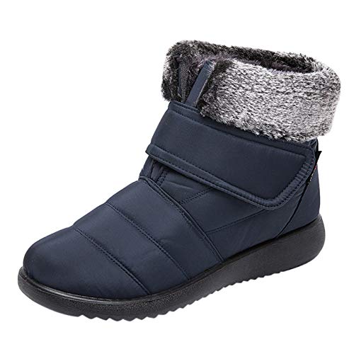 FeiliandaJJ Damen Winterstiefel Warm Plush Gefüttert Schneestiefel Flach Kurz Stiefel Rutschfest Outdoor mit Klettverschluss Winter Sneaker Schneeboot (Blau, EU 38) von FeiliandaJJ(TM)