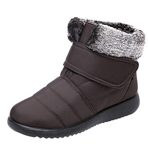 FeiliandaJJ Damen Winterstiefel Warm Plush Gefüttert Schneestiefel Flach Kurz Stiefel Rutschfest Outdoor mit Klettverschluss Winter Sneaker Schneeboot (Braun, EU 38) von FeiliandaJJ(TM)