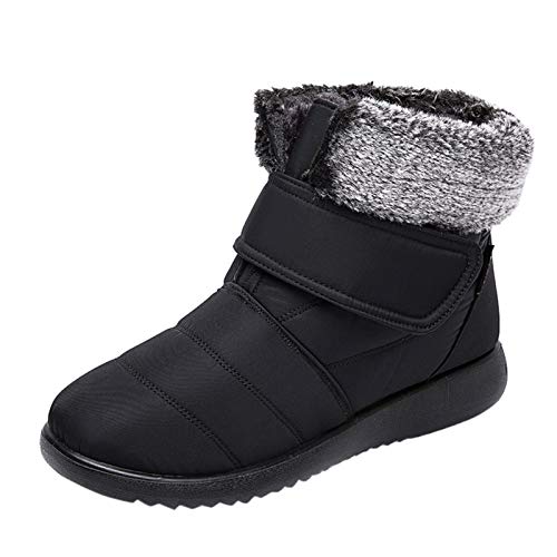 FeiliandaJJ Damen Winterstiefel Warm Plush Gefüttert Schneestiefel Flach Kurz Stiefel Rutschfest Outdoor mit Klettverschluss Winter Sneaker Schneeboot (Schwarz, EU 40) von FeiliandaJJ(TM)