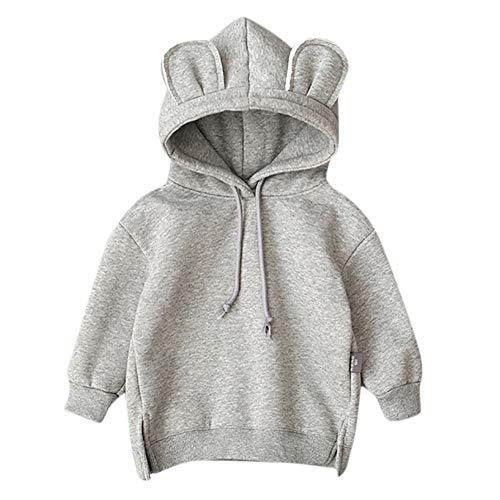 FeiliandaJJ Neugeborene Baby Jungen Mädchen Hoodie Kapuzenpullover Kinder Niedlich Ohr Langarm Mit Kapuze Einfarbig Sweatshirt Kapuzenpulli (Grau, 12-18 Monate) von FeiliandaJJ(TM)