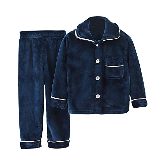 FeiliandaJJ Winter Warm Schlafanzug Jungen Mädchen Verdicken Flanell Pyjama Set Kinder Baby Zweiteiliger Schlafanzüge Mantel Kleidungs Set (Blau, 120 (4-5 Jahre)) von FeiliandaJJ(TM)