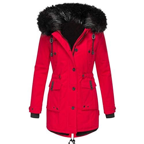 FeiliandaJJ Winterjacke Damen Rot Große Größen Dicke Wintermantel mit Kunstfell Kapuze Lang Warm Gefüttert Winter Dicke Parka Mantel Jacke Softshelljacke Outdoor Winddichte S-XXXXXL (Rot, XXXXXL) von FeiliandaJJ(TM)