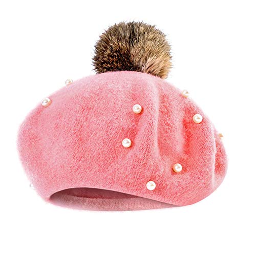 FeiliandaJJ 2~6 Jahre Barett Baby Mütze Kinder Mädchen Perle Haarkugel Herbst Winter Warme Mütze Hut Cap (Rosa) von FeiliandaJJ