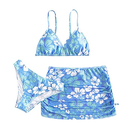 FeiliandaJJ 3er Set Mädchen Bikini mit Blumendruck Badeanzug Rückenfrei Top und Bikinihose Kurz Shorts Hawaii Bademode Badebekleidung von FeiliandaJJ