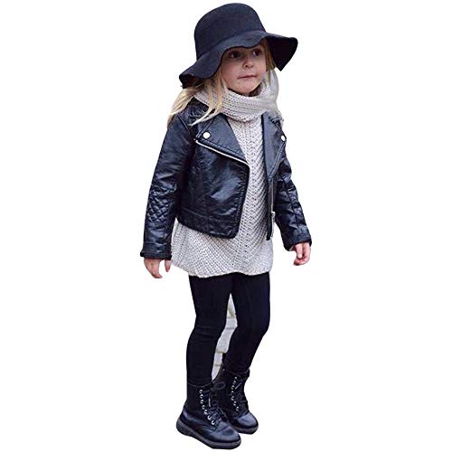 FeiliandaJJ Baby Kinder Mantel, Coat Jacken Herbst Winter Junge Mädchen Schwarz Pu Nähte Revers Lederjacke Strickjacke Kleidung Warm Outwear (100(2~3 Jahre), Schwarz) von FeiliandaJJ