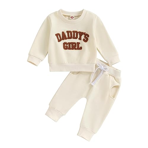 FeiliandaJJ Baby Mädchen Kleidung DADDY'S GIRL Gestickter Drucken Langarmshirt Sweatshirt + Lange Hose Neugeborene Zweiteiler Babykleidung Set Kleinkind Outfits von FeiliandaJJ