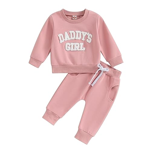 FeiliandaJJ Baby Mädchen Kleidung DADDY'S GIRL Gestickter Drucken Langarmshirt Sweatshirt + Lange Hose Neugeborene Zweiteiler Babykleidung Set Kleinkind Outfits von FeiliandaJJ