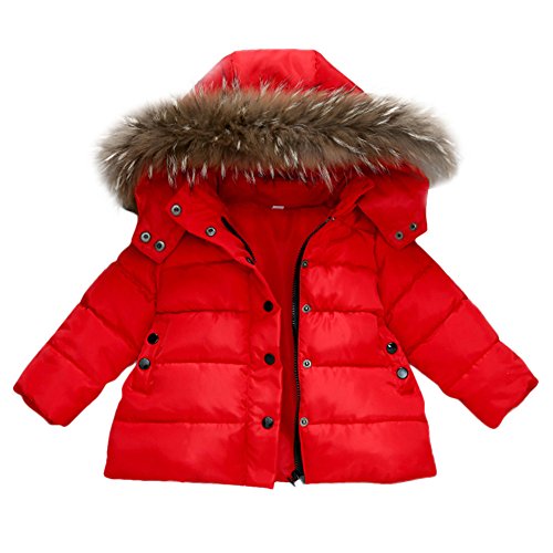 FeiliandaJJ Baby Mantel,Infant Toddler Mädchen Junge Winter Daunenjacke Kapuzenjacke Outwear Kinder Pelzkragen mit Reißverschluss Coat Warme Kleidung (90 (12~18Monate), Rot) von FeiliandaJJ