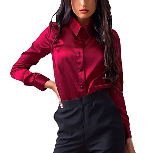 FeiliandaJJ Damen Hemd Bluse, Seide Langarm Shirt Slim Fit Freizeit Oberteil Elegant Top von FeiliandaJJ