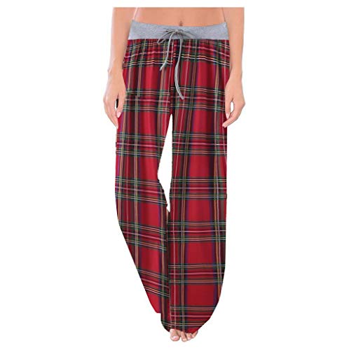 FeiliandaJJ Damen Schlafanzughose Kariert Pyjamahose Lang Freizeithosen Frauen Hausehose Plaid Nachtwäsche Hose für Sport Jogging Training Yoga Winter Sommer (S, Rot) von FeiliandaJJ