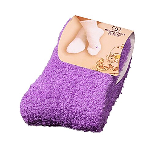 FeiliandaJJ Damen Winter Socken Super Weiche Dicke Warm Korallenvlies Kuschelsocken Damen Stoppersocken Anti-Rutsch Socken Mädchen Thermosocken (One size, Lila) von FeiliandaJJ