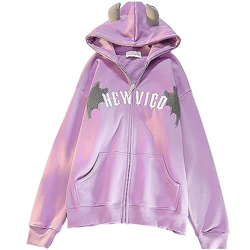 FeiliandaJJ Damen Y2K Zip Up Hoodie Halloween Kostüm Damen Fledermaus Print Kapuzenpullover Herbst Winter Casual Sweatjacke Locker Kapuzenjacke mit Tasche Teenager Mädchen Mode Sweatshirts von FeiliandaJJ