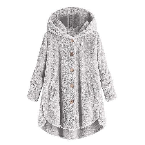 FeiliandaJJ Fleecejacke Hoodie Damen Teddy-Fleece Button Down Kapuzenjacke Kapuzenpullover Übergangsjacke Herbst Winter Flanell Jacke Plüschjacke mit Kapuze von FeiliandaJJ