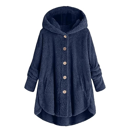 FeiliandaJJ Fleecejacke Hoodie Damen Teddy-Fleece Button Down Kapuzenjacke Kapuzenpullover Übergangsjacke Herbst Winter Flanell Jacke Plüschjacke mit Kapuze von FeiliandaJJ