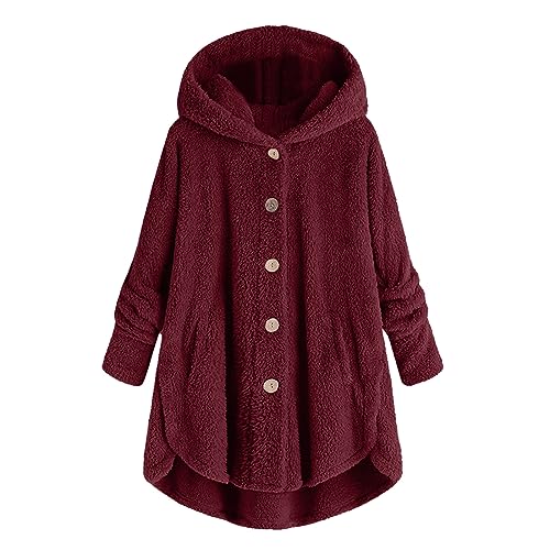 FeiliandaJJ Fleecejacke Hoodie Damen Teddy-Fleece Button Down Kapuzenjacke Kapuzenpullover Übergangsjacke Herbst Winter Flanell Jacke Plüschjacke mit Kapuze von FeiliandaJJ